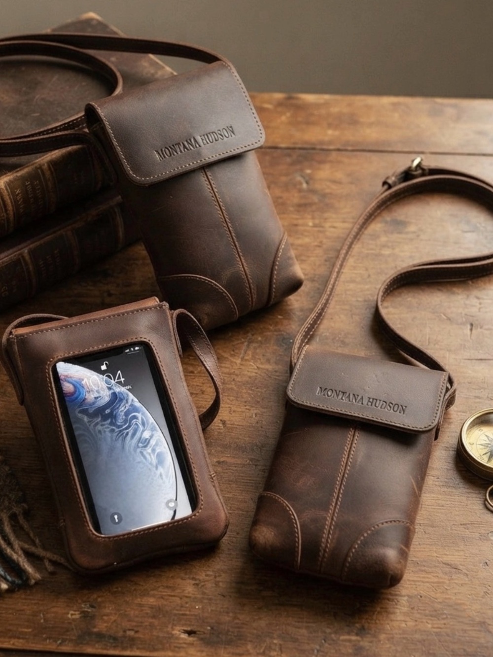 NEW Montana Hudson Leather Crossbody Bag Touchscreen Phone Pocket